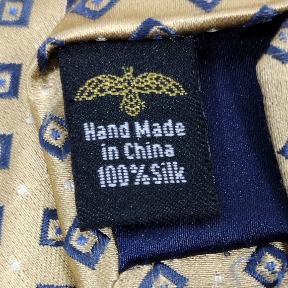 Eagle Shirtmakers Mens Necktie Silk Gold Navy Tie Geometric Pattern - Picture 6 of 8